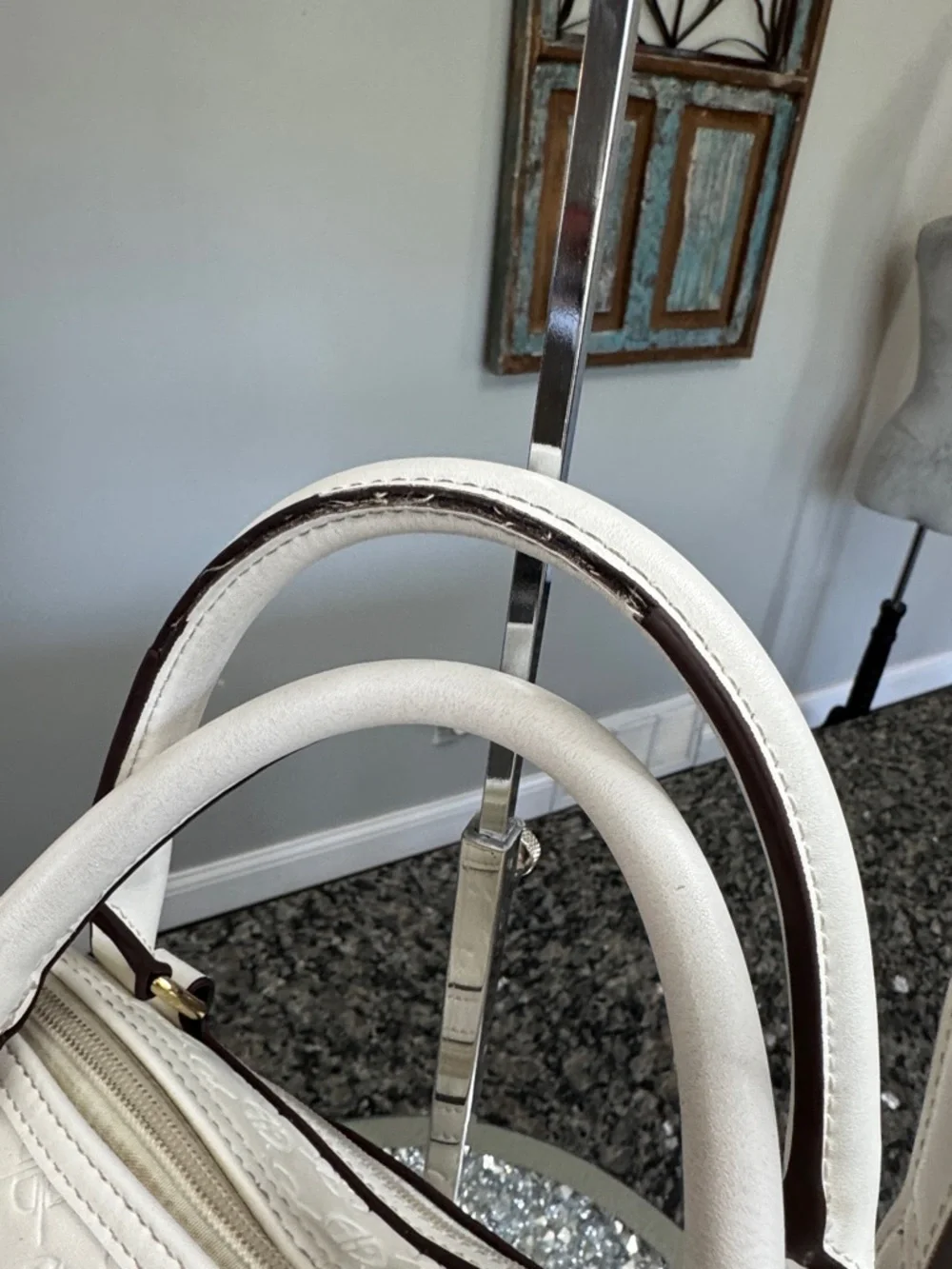 Giani Bernini White Embossed Dome Satchel with Gold Hardware
